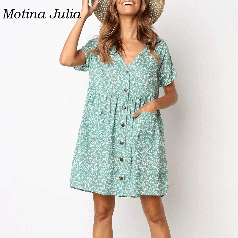 Motina Julia 2019 летнее платье с цветочным принтом женское v-образным вырезом на