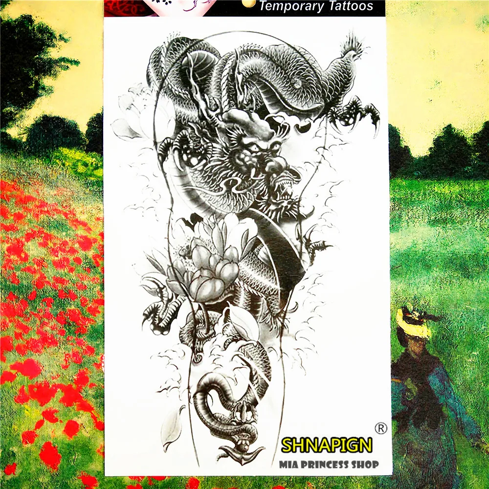 SHNAPIGN китайская временная татуировка с драконом лотосом боди-арт 12*20 см наклейки