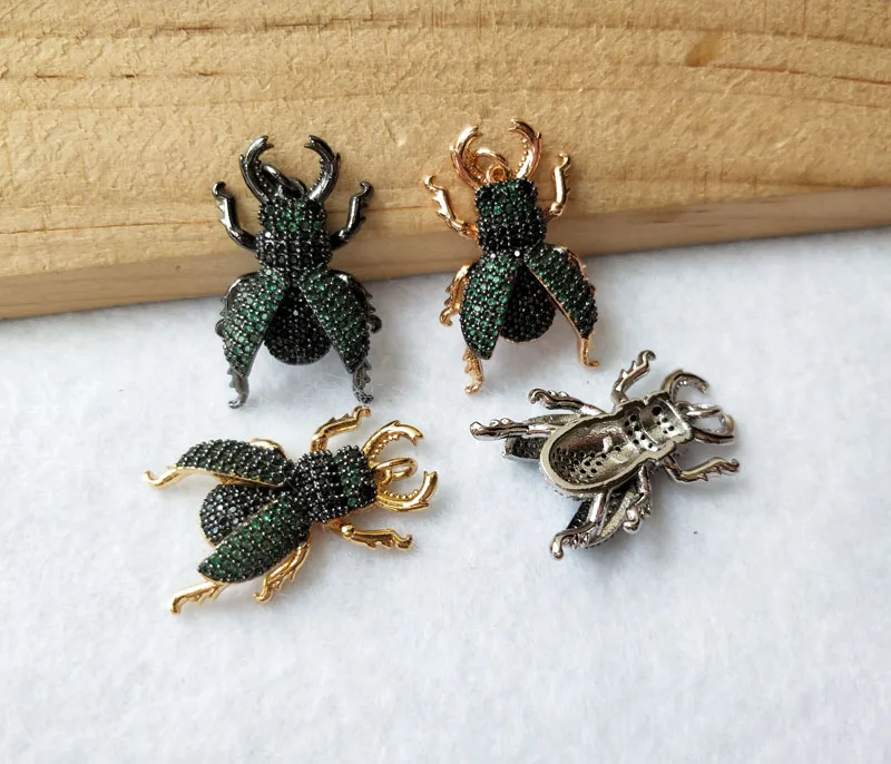 

6Pcs Mix Color Micro Pave green CZ zircon Lucanidae Insect charm Pendant For Jewelry Findings DIY necklace making PD915
