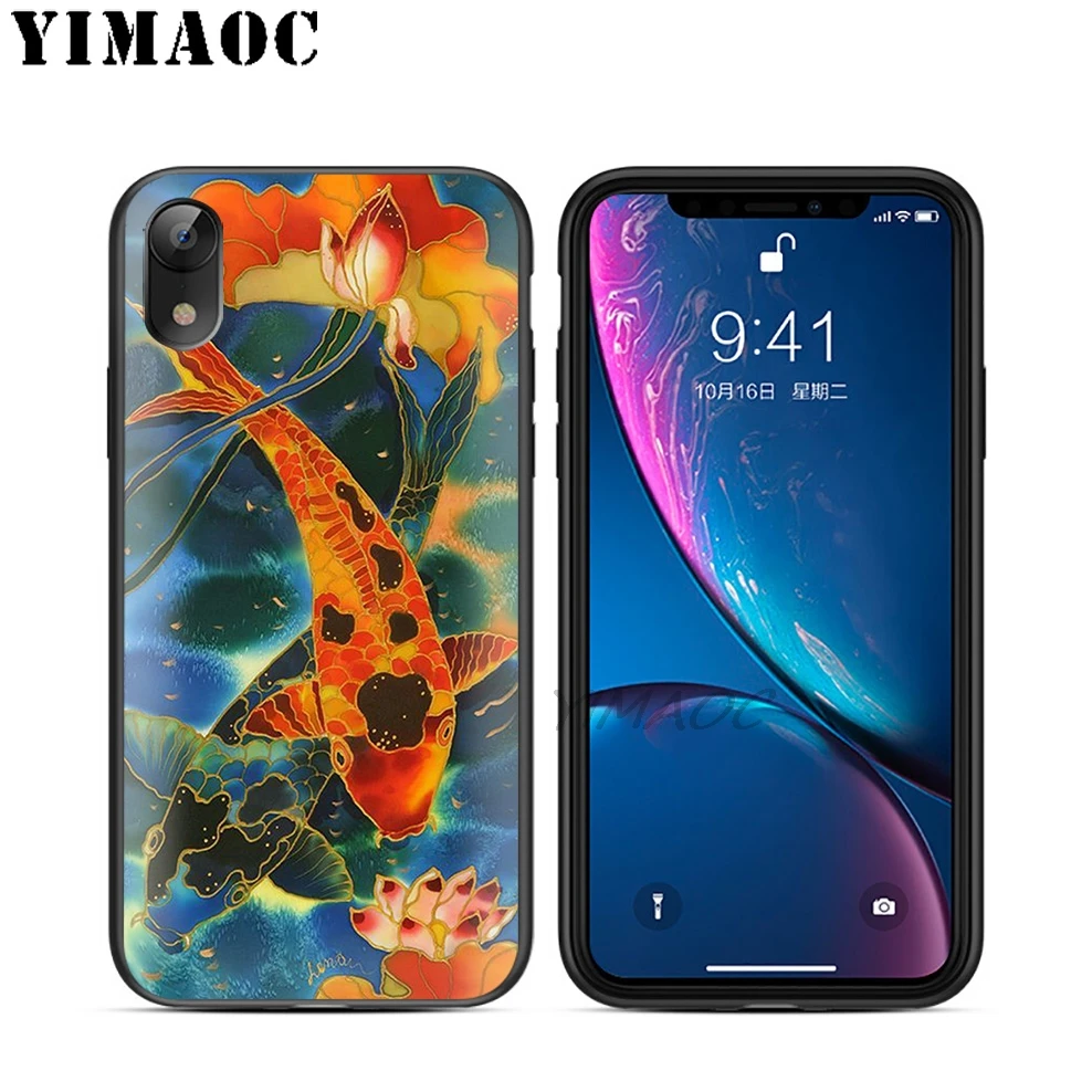 Мягкий силиконовый чехол YIMAOC Koi Fish Lucky Japan черный из ТПУ для iPhone X или 10 8 7 6 6S Plus 5 5S SE