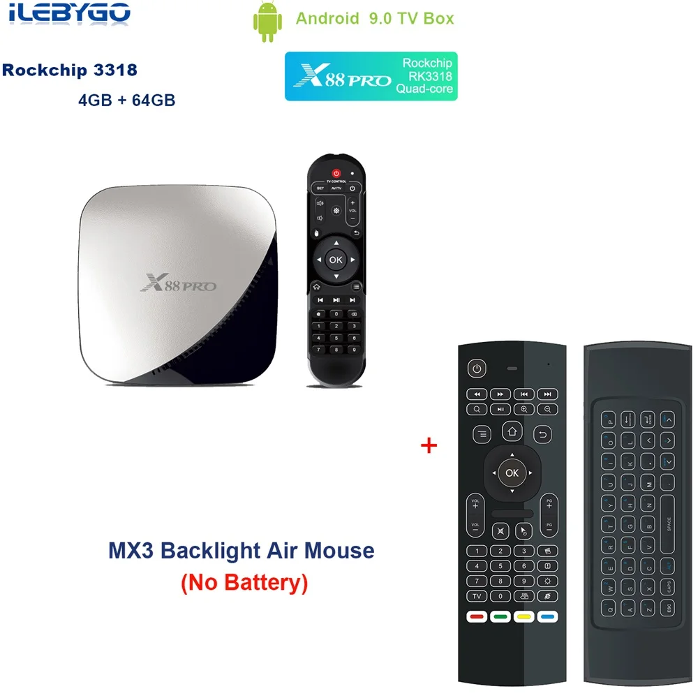 Ilebygo X88 PRO Android 9,0 Smart ТВ коробка 4 Гб 64 Гб с двумя камерами, процессор Rockchip RK3318 Quad core WI-FI H.264 4 K Google Play YouTube Декодер каналов кабельного телевидения - Цвет: 4GB 64GB MX3