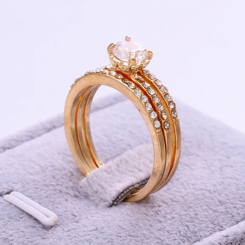 3 pcs/set wedding rings for men and women gold plating stainless steel crystal cubic zirconia jewelry (KA0082) | Украшения и