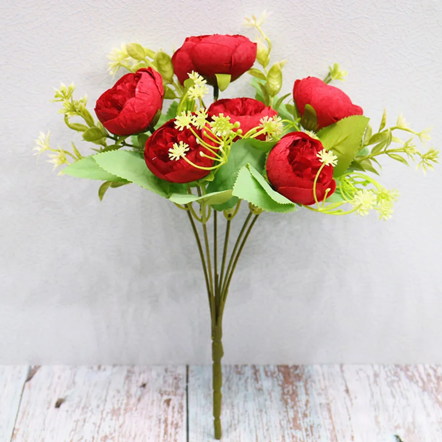 purple artificial flowers peony silk bouquet for wedding decor high quality 6 head fake flowers peonies home decoration 8 colors