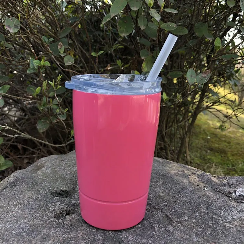 Pink 12 унций Stemless кофейная кружка винный стакан портативная вакуумная Изолированная кофейная чашка дорожная кружка из нержавеющей стали с крышками и соломинкой - Цвет: Pink