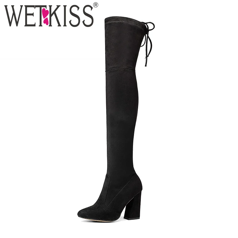 WETKISS/Новинка большие размеры 34-43 пикантные женские ботфорты из флока высокие