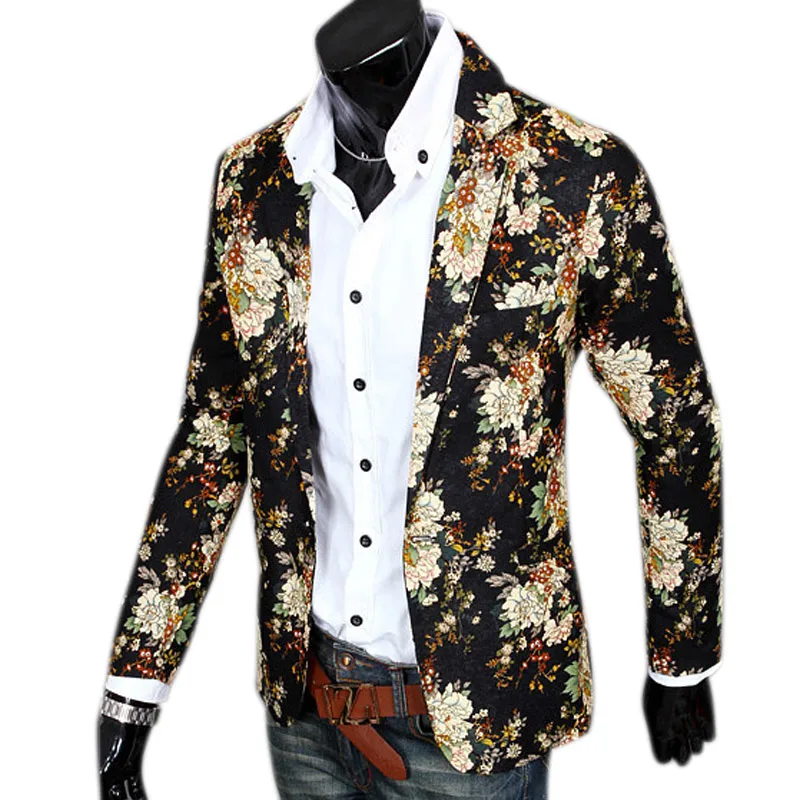 

Nice Fashion Men Floral Printing Blazer Slim Party Single Breasted Suit Jacket Long Sleeve Coat H8