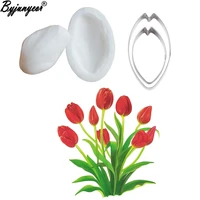 new tulip petal silicone mold cake decoration tools fondant 3d flowers mould surgarcraft water paper clay mould cs363