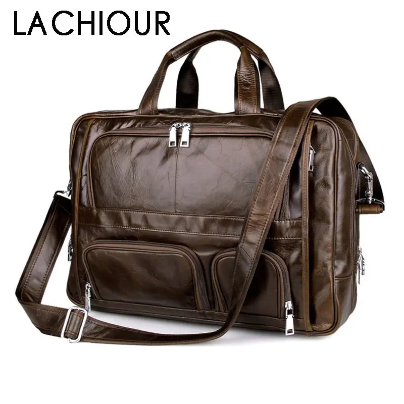 LACHIOUR Cow Genuine Leather bag Business Men bags Laptop Tote Briefcases Crossbody bags Shoulder Handbag Men's Messenger Bag