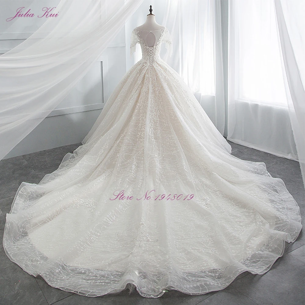 Julia Kui Vintage Bling Scalloped-Neckline Ball Gown Wedding Dresses With Cap Sleeves Delicate Wdding | Свадьбы и торжества