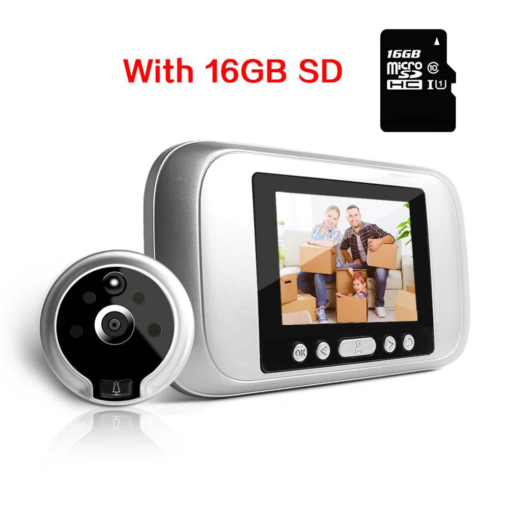 With 16GB SD 3," ЖК-цифровой глазок PIR дверной глазок дверной звонок видеодомофон HD 720P 960P ИК камера ночного видения PIR Обнаружение движения - Цвет: With 16GB SD