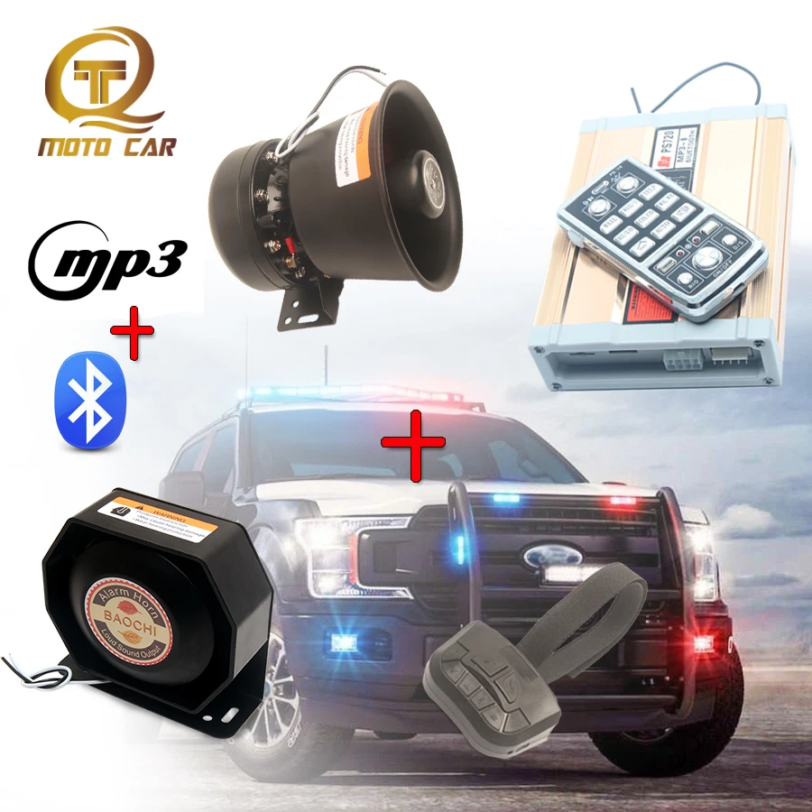 Wireless 12V Vehicle Speaker 200W Megaphone Tone Emergency MP3 Bluetooth Electronic Alarm Horn Police Siren for Car MIC System