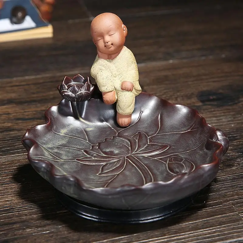 

A Little Monk Buddha Lotus Incense Burner Creative Tower Ceramic Backflow Smoke Waterfall Censer Fragrance Incense Holder