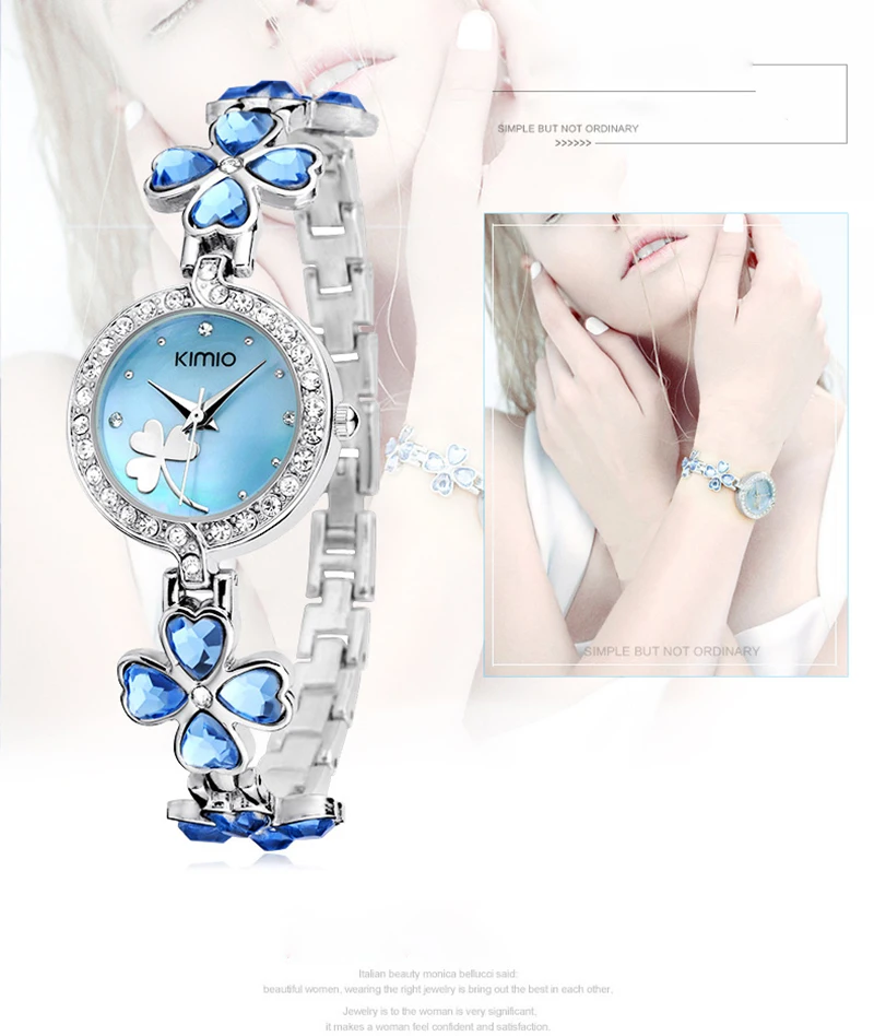 Часы Kimio женские наручные тонкие серебристые из нержавеющей стали с клевером