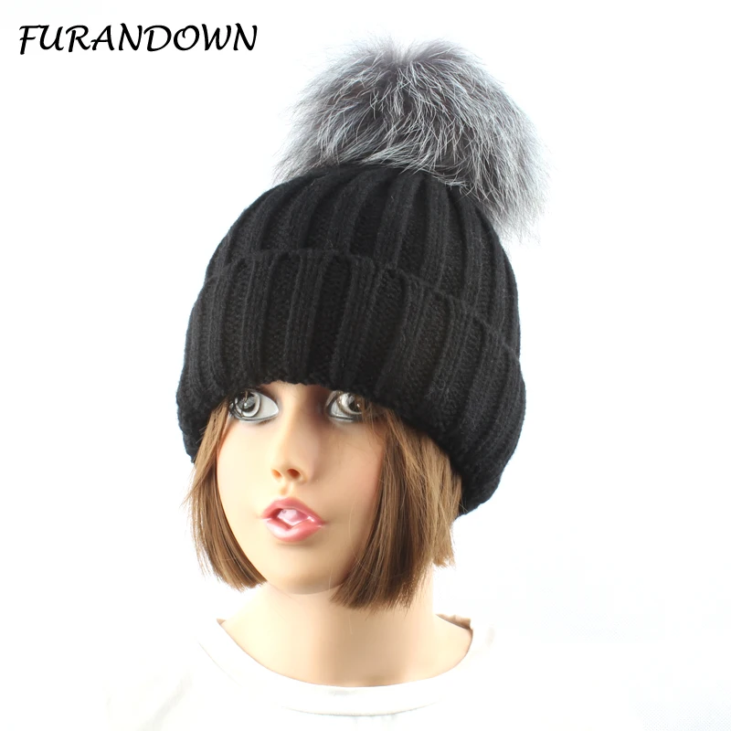 Меховые зимние шапки с помпоном из натурального меха лисы для женщин теплые