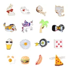 Женская Брошь с эмалью, металлическая брошь в форме кошки, собаки, бургера, пиццы, кости, маргаритки, 18 видов стилей