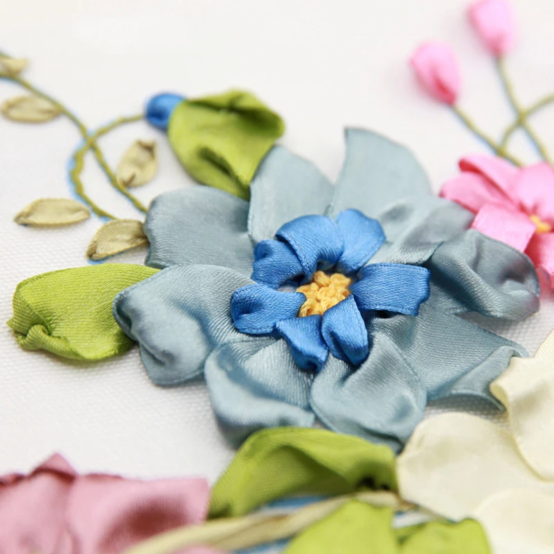 3D Easy Ribbon Embroidery Kit Flower DIY Decorative Canvas Painting For Beginner Needlework Sewing Craft Cross Stitch | Дом и сад