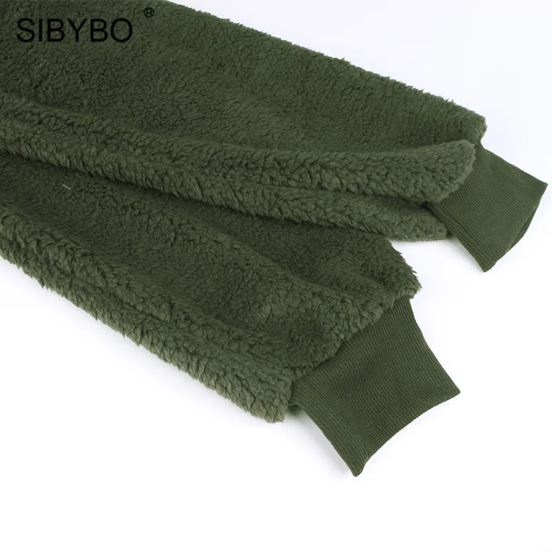 SIBYBO плюшевый уютный теплый зимний женский жакет с длинным рукавом и карманами, приталенные женские пальто и куртки, одноцветные повседневные осенние женские топы