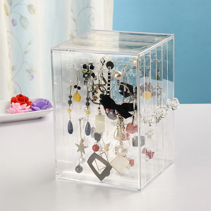 Прозрачный/черный акриловый Органайзер с 3 вертикальными выдвижными ящиками