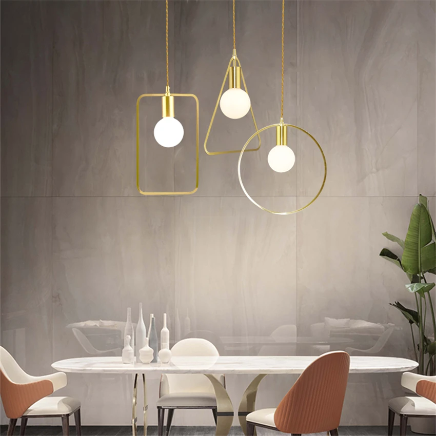 Nordic Geometric Modern Copper Line Pendant Lights Restaurant Table Long Strip Hanging Lamps Bar Bedside Dining Room Luminaires | Лампы и