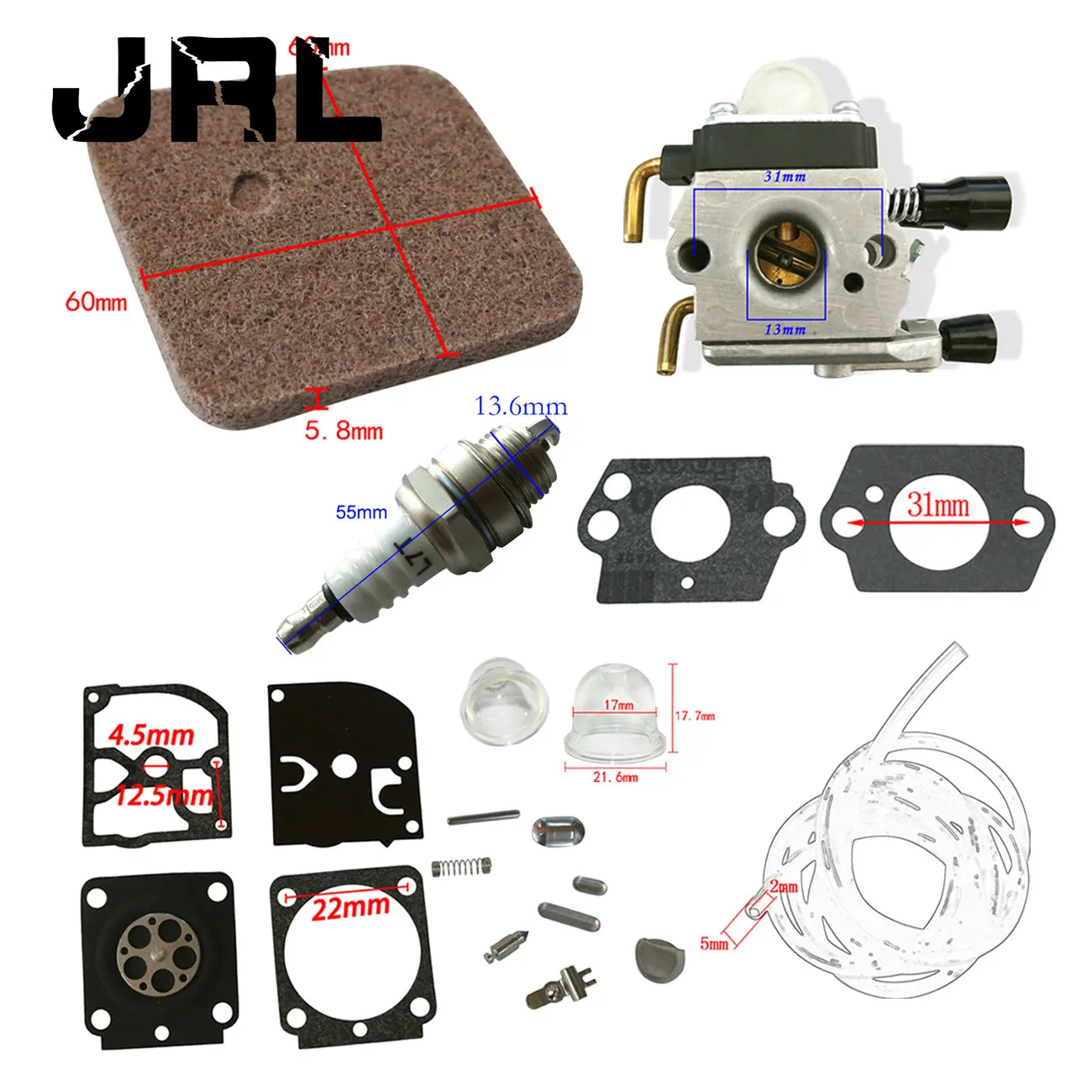 

Carb & Diaphram Repair Kit Fuel Gas Line Spark Plug For Stihl FS38 ZAMA C1Q