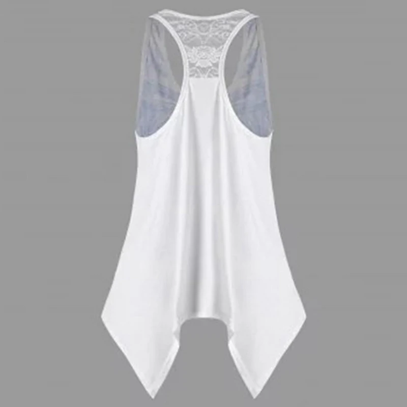 Летняя свободная футболка без рукавов Женская кружевная Лоскутная рубашка с