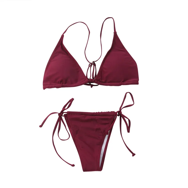 Горячие летние однотонные бикини 2018 сексуальные женские бандажные Купальники