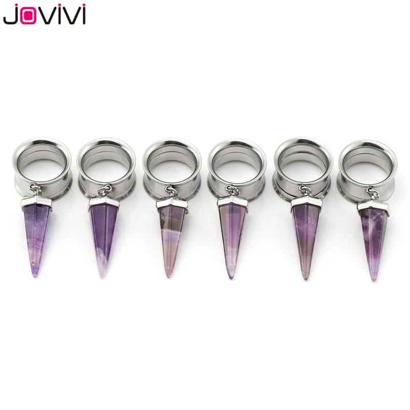 Jovivi 2 шт. камень Исцеление Кристаллы кулон болтаются из нержавеющей стали винтовые Беруши Тоннели Измерительные Приборы Носилки Пирсинг 6-16 мм
