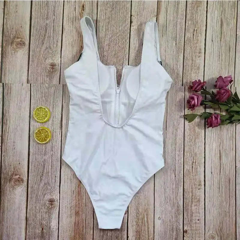 Новинка 2019 дизайнерский купальник на молнии женский черный белый в стиле пэчворк