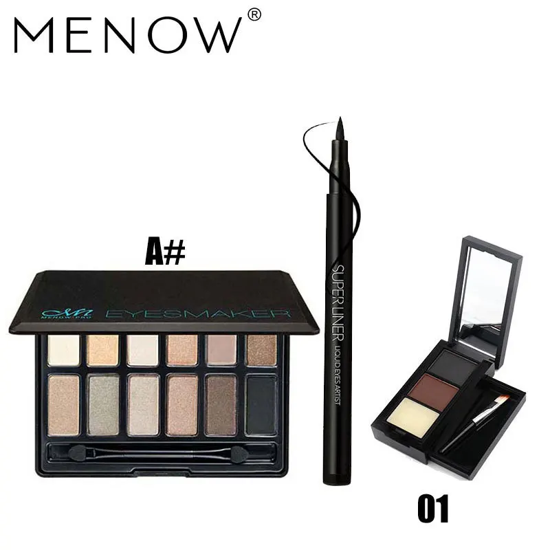Menow бренд Make Up Set обнаженной тени для век Палитры и мягкая голова Подводка для глаз и Водонепроницаемый для бровей Косметическая пудра косметический набор Прямая поставка 5341 - Цвет: 01A