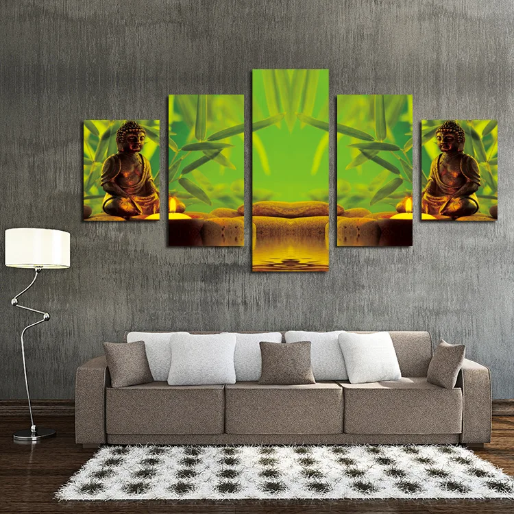 

FIVE PC NO FRAME Bamboo Buddha Oil Painting Printed Oil Painting canvas Painting posters and prints Home Decor wall art