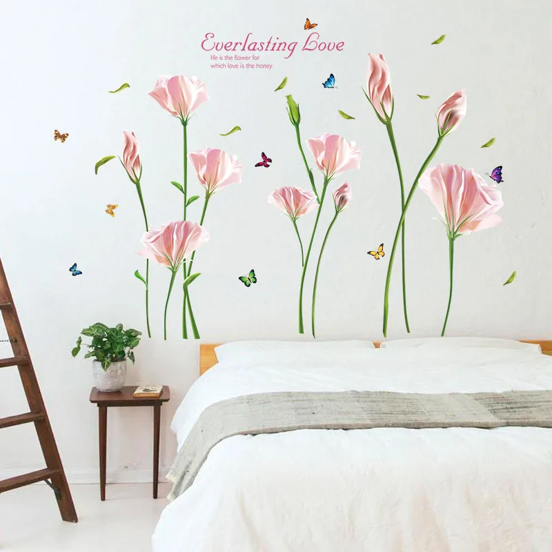 [Fundecor] фиолетовые розовые лилии наклейки на стену с рисунком цветов гостиная