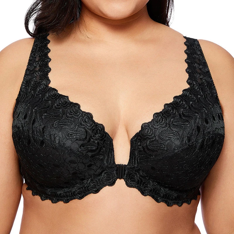 Женский кружевной бюстгальтер без подкладки с вышивкой на косточках большие