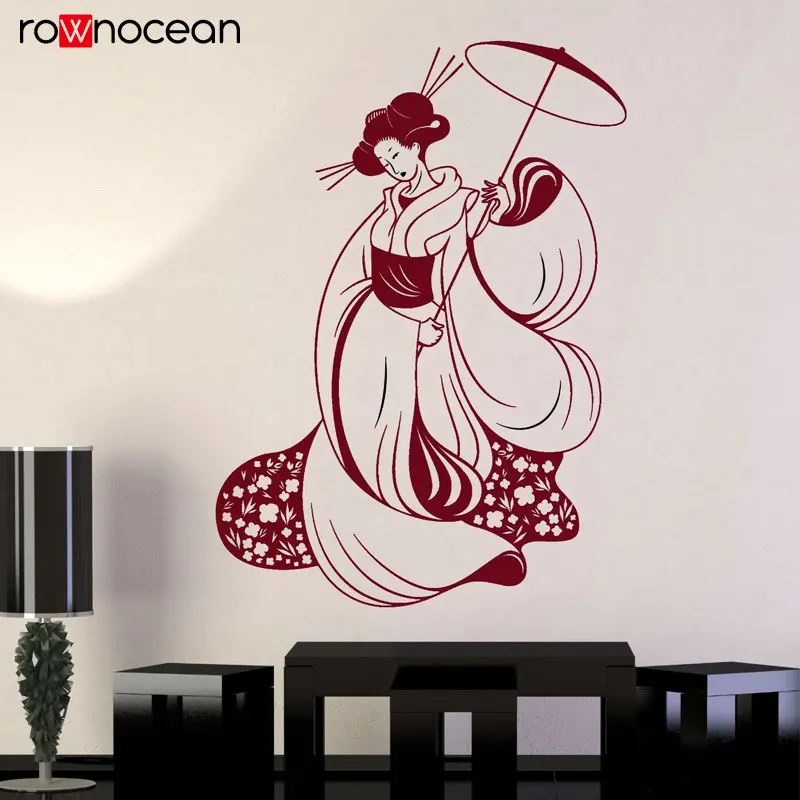 

Japan Woman Geisha Kimono Sexy Asian Girl Wall Stickers Vinyl Art Home Decor Living Room Bedroom Decals Removable Mural 3481