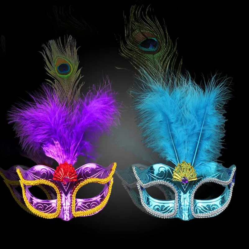

New Women Lady Masquerade Fluff Peacock Feather Mask Sexy Colorful Princess Ball Masks Halloween Dance Party Dress Decor