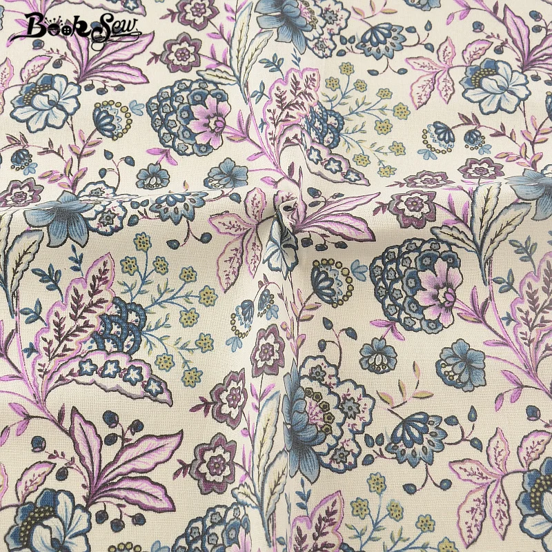 Booksew хлопчатобумажная льняная ткань с принтом цветущие цветы домашний текстиль швейный материал Tissu для сумки скатерти занавески украшения