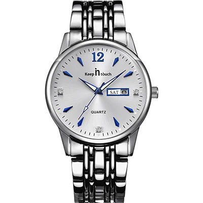 Blue White Часы KEEP IN Touch, мужские, кварцевые, водонепроницаемые, модные, повседневные, с календарем, мужские, s часы, Лидирующий бренд, Роскошные, нержавеющая сталь, montre homme - Цвет: Blue White