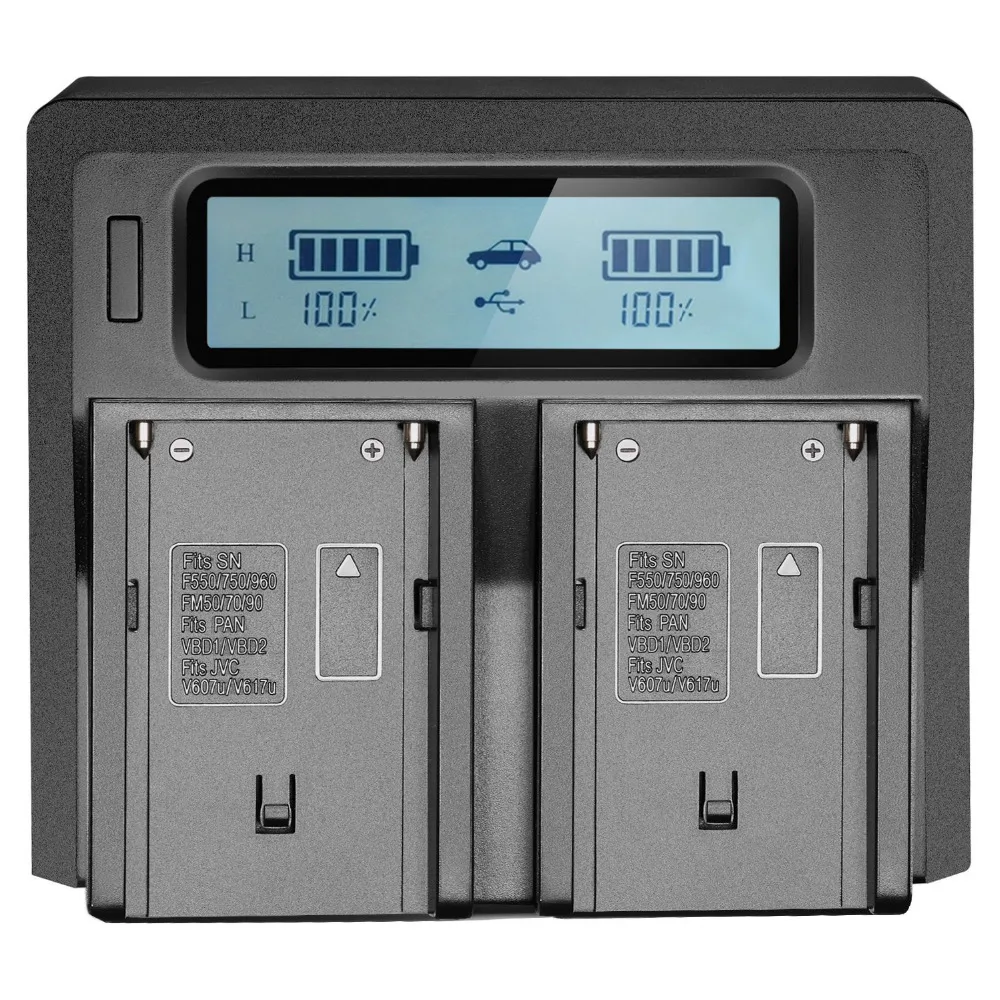 Двухканальное зарядное устройство Neewer с ЖК дисплеем и 3 разъемами