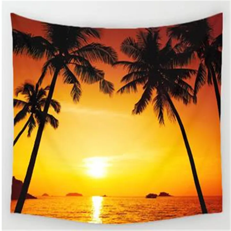 Cozy Sunset Coastal натуральный Пейзаж Настенный Гобелен Фреска кокосовое дерево