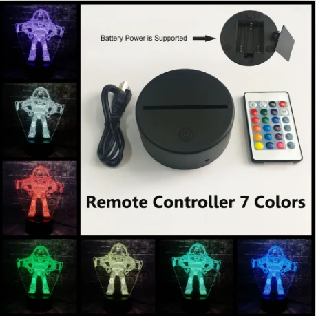 Remote 7 Color Новинка, 3D мультфильм, 7 цветов, меняющий сказку игрушек, Базз, светильник, новогодний блеск, светодиодный, Домашний Настольный Декор, USB База, Ночной светильник, подарок на день рождения - Испускаемый цвет: Remote 7 Color