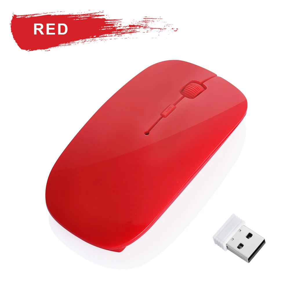 Красный Ультра тонкая оптическая беспроводная мышь Мыши 2,4 ГГц с USB Приемником Для ноутбука ПК MacBook - Цвет: Красный