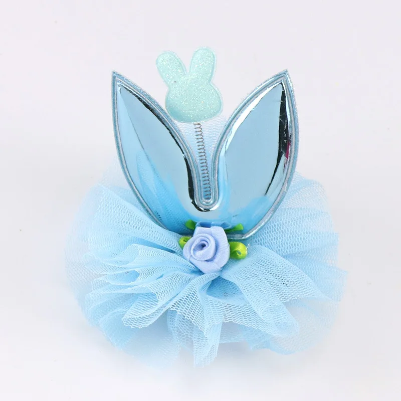 New Kids Hair Accessories Sweet Bunny Ear Girls' Hairpin chiffon Flower Clips Headwear Girl Birthday Gift For Party| |