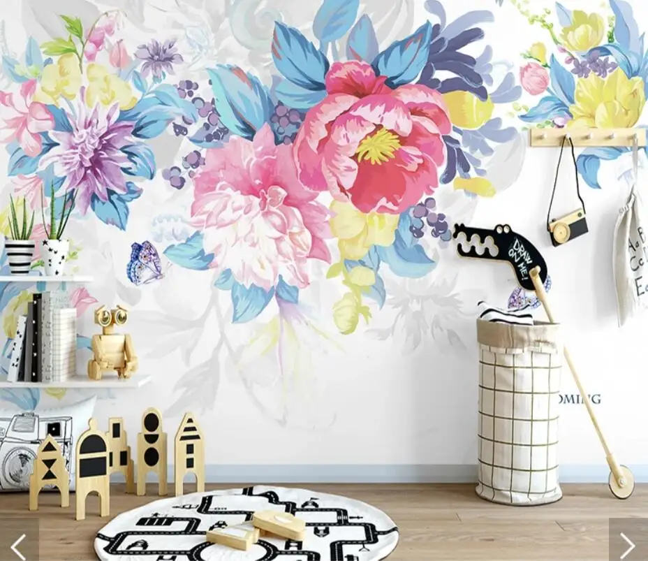 3D Европейская винтажная настенная бумага с акварельным цветком рулон бумаги для