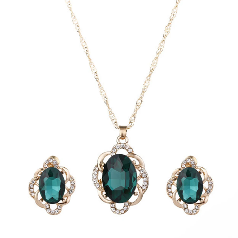 

Women Floral Rhinestone Necklace Stud Earrings Fashion Wedding Jewelry Set Gift
