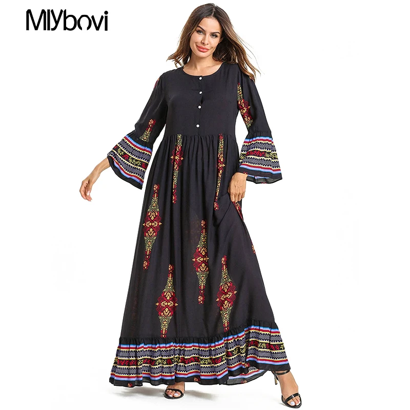 Женское длинное кимоно с цветочным принтом Abaya повседневное в арабском и