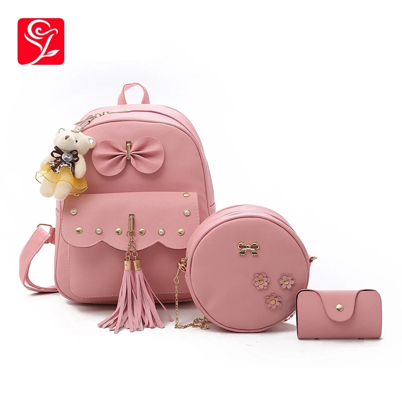 ACEUS 3 шт./компл. женский рюкзак на молнии для девочек с кисточками плечо школьные