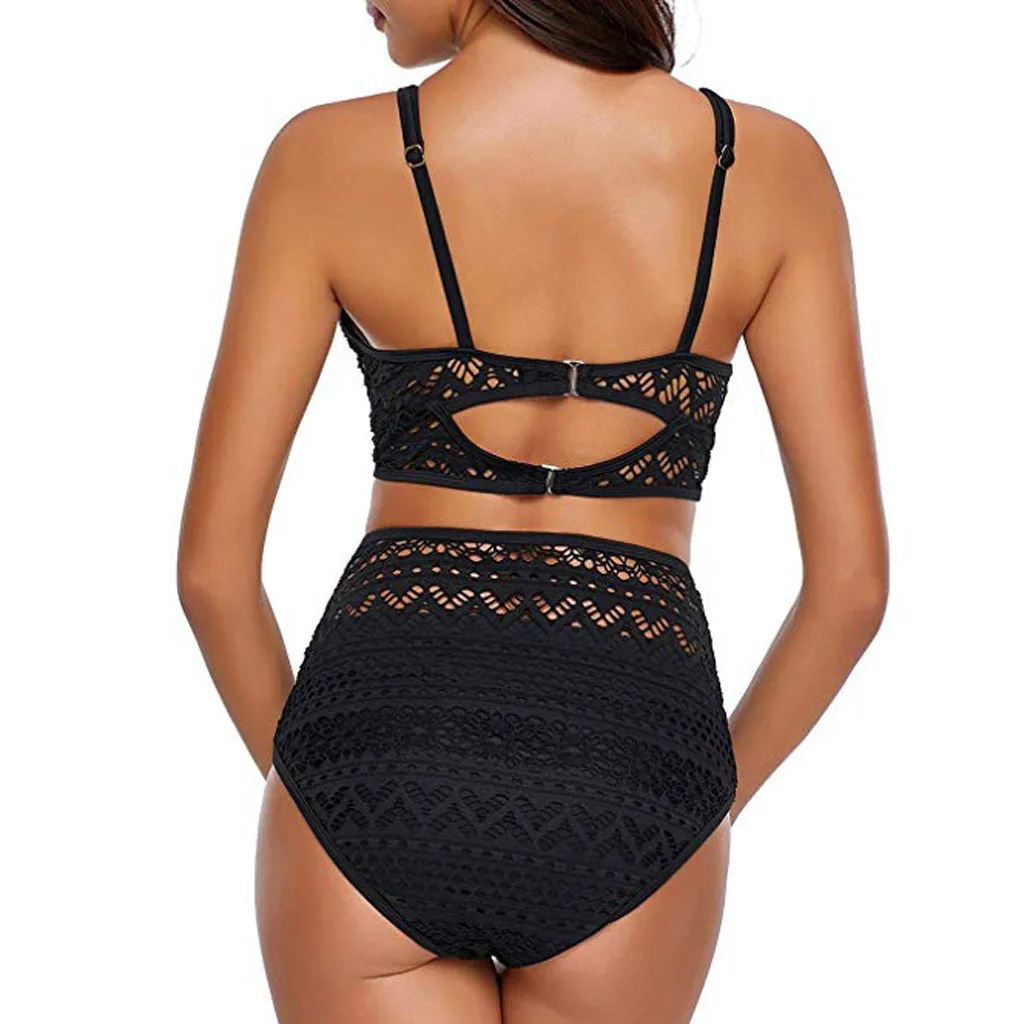 

swimwear women 2019 push up bikini set Two Pieces Crochet Lace High Waist V Neck Bikinis Set Swimsuit