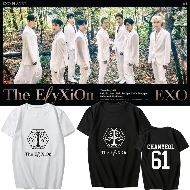 Эксо планеты 4 The ElyXiOn альбом концерт Kpop короткая футболка для женщин/мужчин