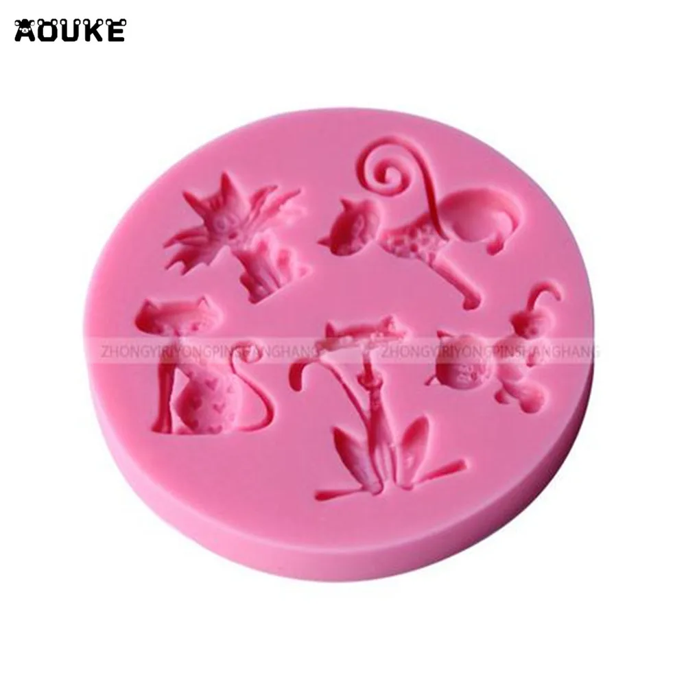 Милая мультяшная джентльменская форма кошки силиконовая для помадки торта