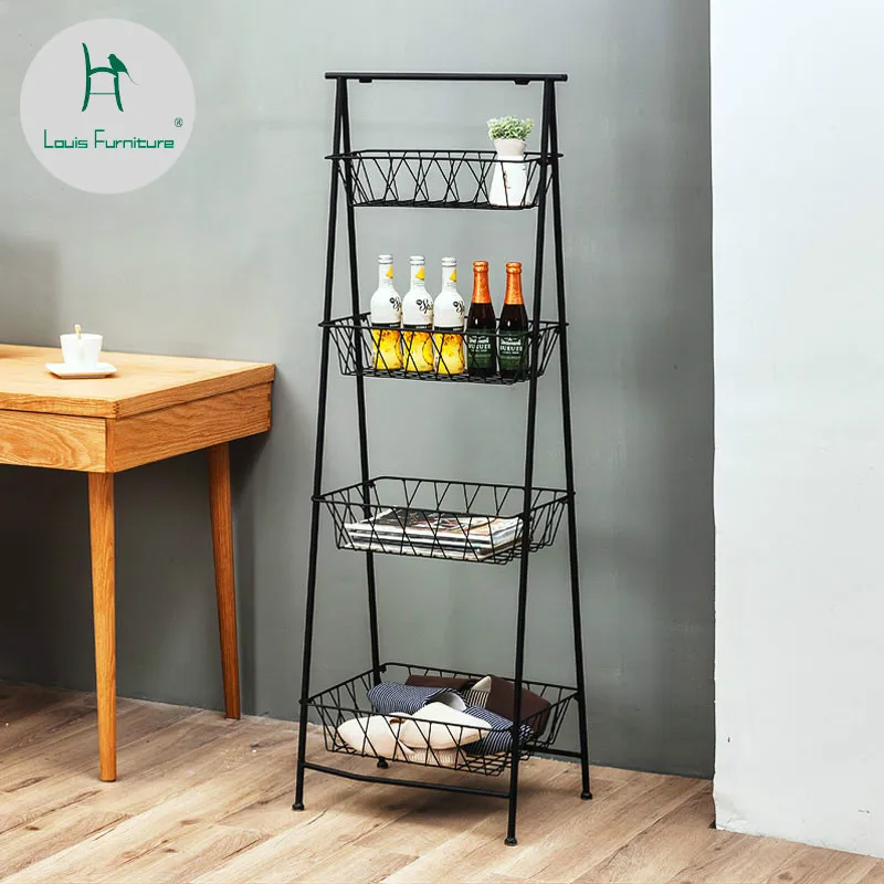 

Louis Fashion Kitchen Island Trolley Bathroom Iron Objects Multi-storey Trapezoidal Living Room Bathroom Storage Rack Black