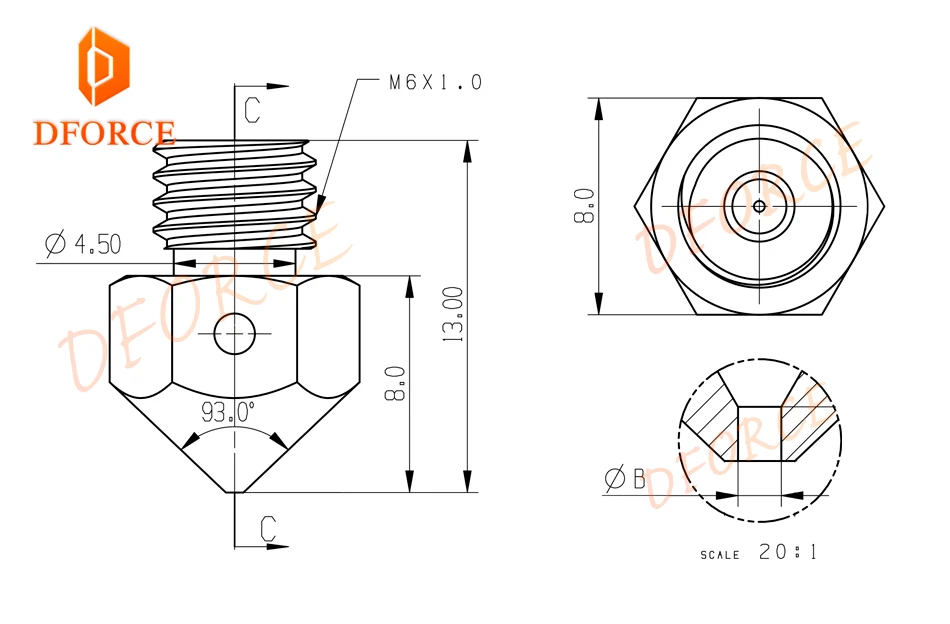 Dforce высокое качество MK8 насадка для 3D принтер hotend MakerBot накаливания насадки для душа латунь насадки J-Head штранг-прессования 0,2/0,4/0,6/0,8 мм